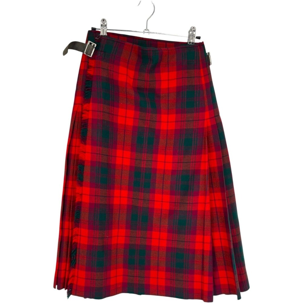 Vintage John Wight & Co Edinburgh Kilt Skirt Small Red Green Plaid Wool Tartan